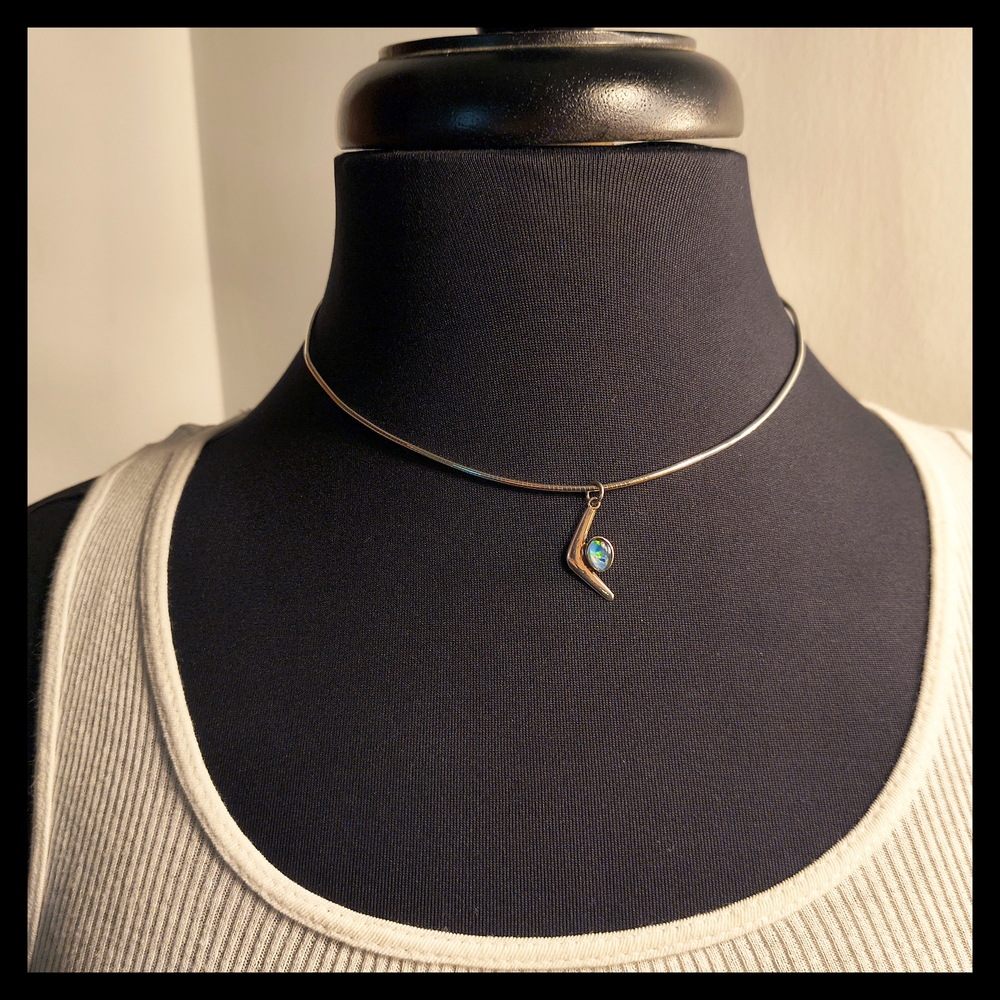 🖖Vtg. Sterling Opal Triplet Space Odyssey Star Trek Esque Modern Shaped Pendant